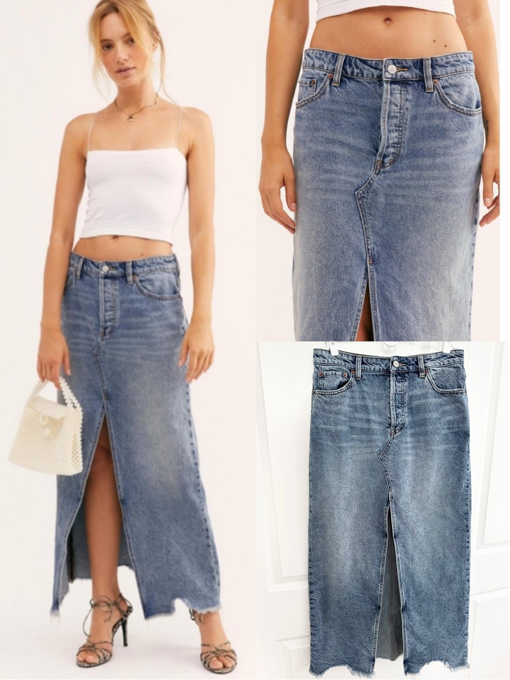 Free People - We the Free Rhiannon Blue Denim Maxi Skirt Raw Hem